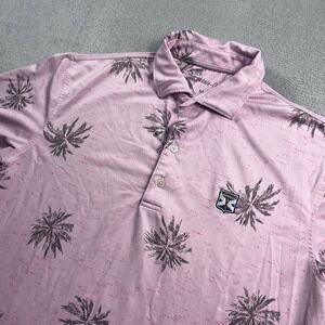 Johnnie O Polo Shirt Mens M Pink Sands Performance‎ Golf Henrick Geometric AOP